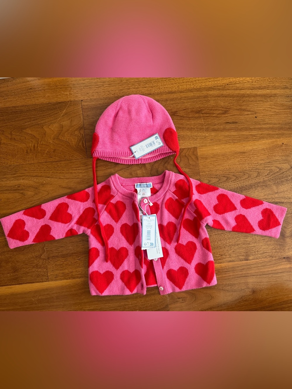 NWT Jacadi Paris Heart Cardigan & Matching Hat Set 6M